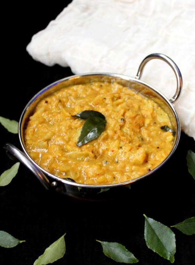 This South Indian Cabbage Dal, or Cabbage Kootu, is perfectly spiced and mellowed with coconut milk. Vegan, gluten-free, soy-free and nut-free - HolyCowVegan.net
