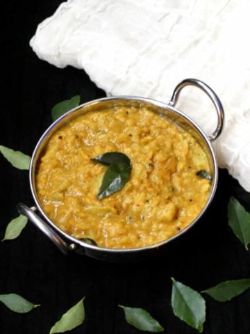This South Indian Cabbage Dal, or Cabbage Kootu, is perfectly spiced and mellowed with coconut milk. Vegan, gluten-free, soy-free and nut-free - HolyCowVegan.net