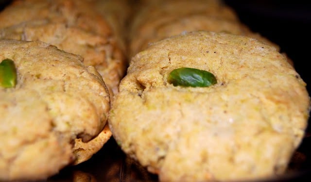 Closeup of pistachio cardamom cookies