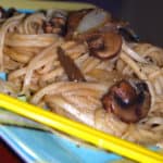 Mushroom Soba Noodles in a plate with chopsticks