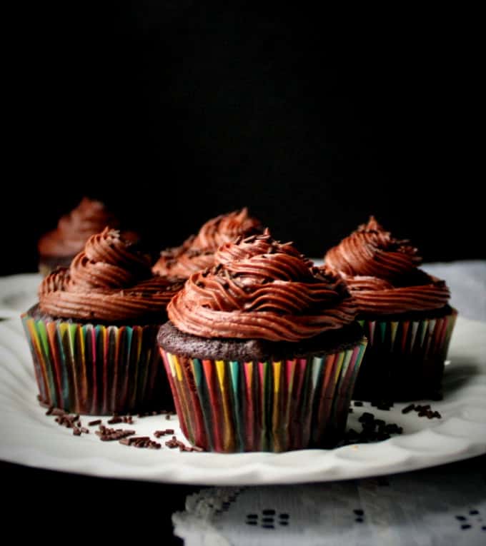 Vegan cocoa cupcakes on a white plate