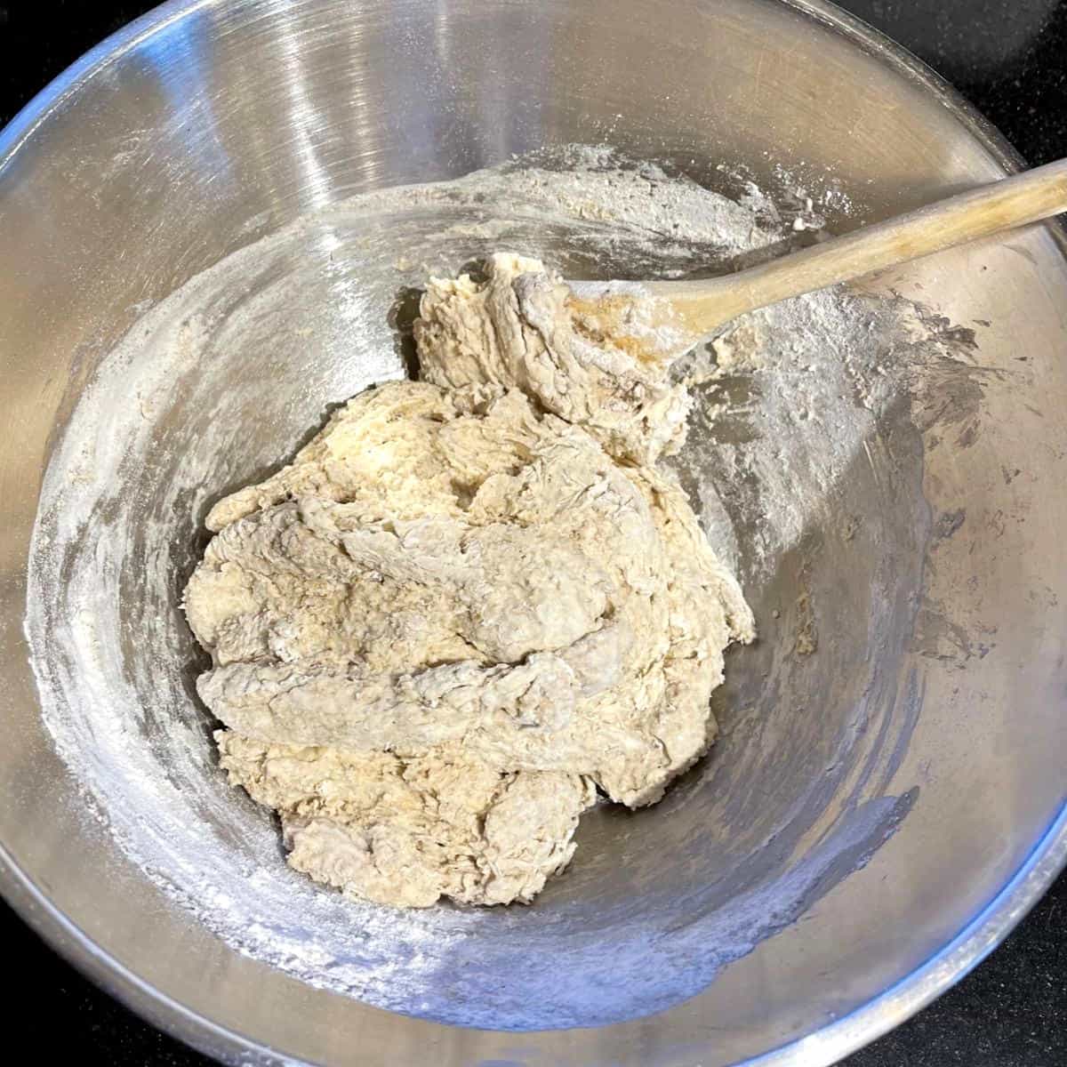 Rye bread flours after mixing in bowl.
