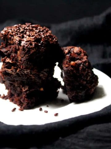 Vegan brownies, no oil and whole wheat. These are outrageously delicious and kinda good for you. #vegan #soyfree #healthy #dessert HolyCowVegan.net