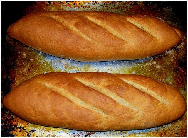 Whole wheat French bread loaves side to side