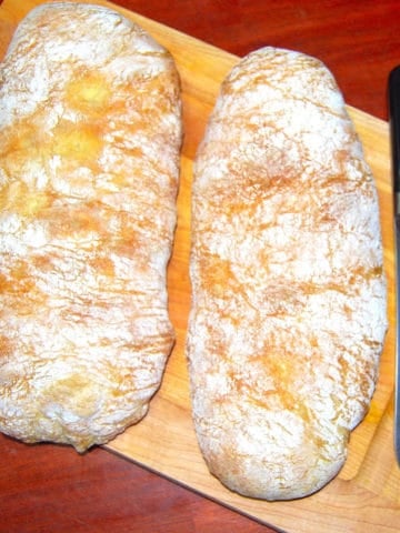 Italian ciabatta bread that looks like two slippers