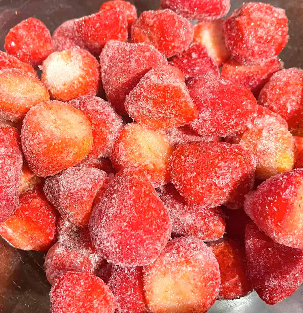 Frozen strawberries.