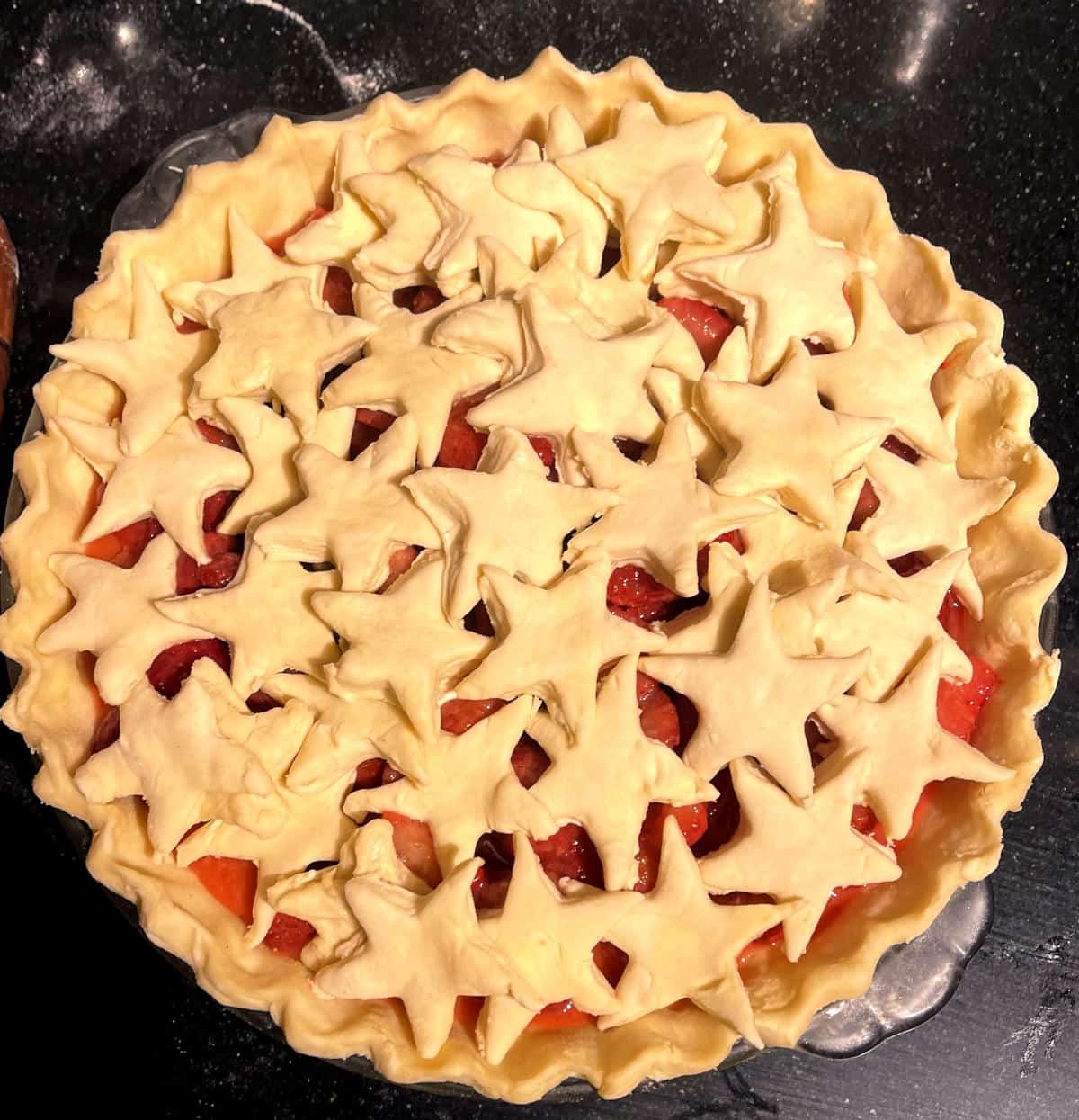 Stars arranged on top of the pie.