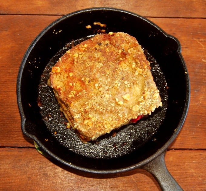 Stuffed French Toast in cast iron skillet.