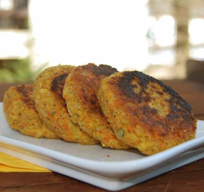 Chickpea Burger patties in white plate.