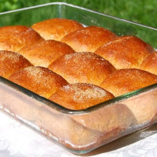 Saffron buns in glass baking pan.