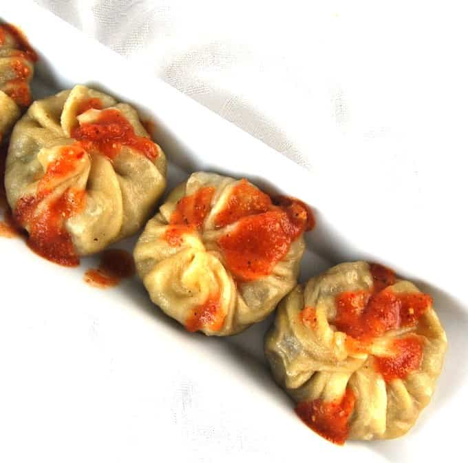 Vegan Tibetan Momos, dumplings stuffed with stir-fry veggies