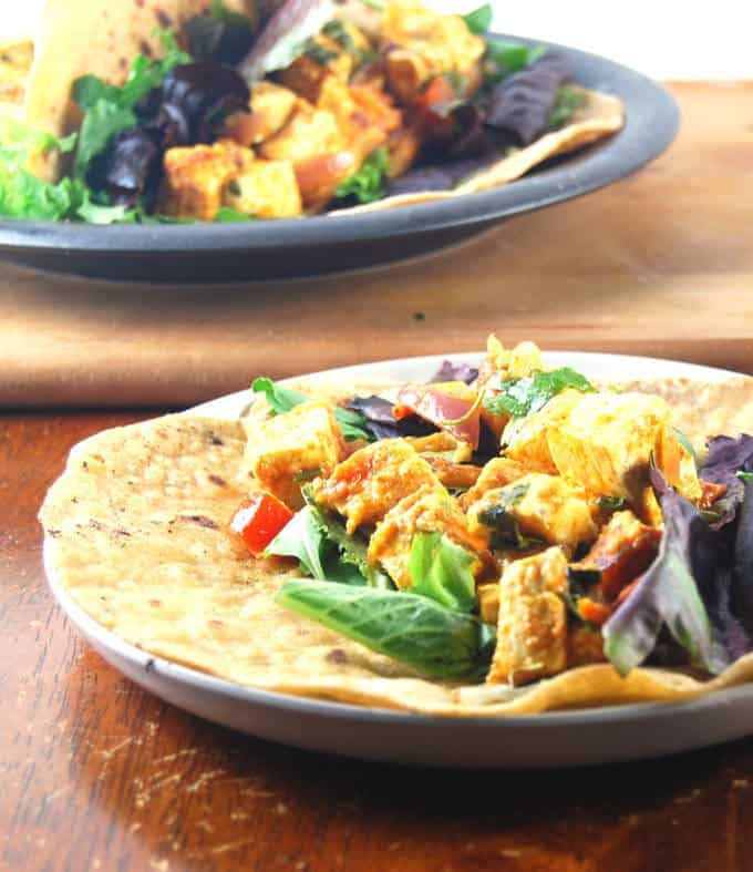 Curried Coconut Tofu Wraps in plates.