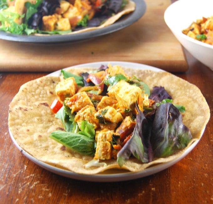 Curried Coconut Tofu Wraps in plates.