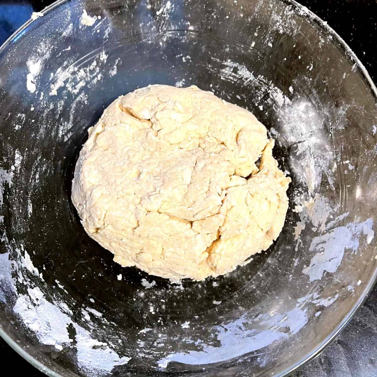 Dough for vegan Irish hand pie in bowl.