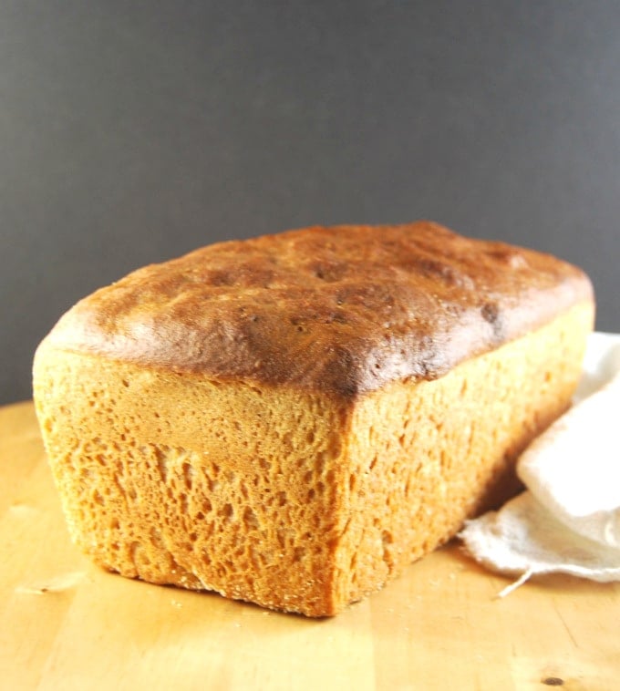 Front shot of Whole Wheat Sourdough Sandwich Bread with napkin