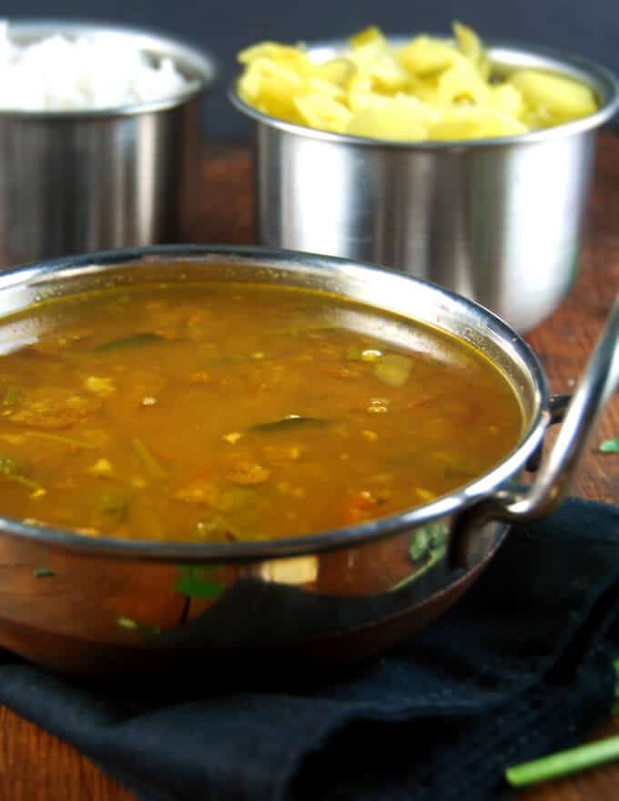Garlic rasam or aromatic lentil soup
