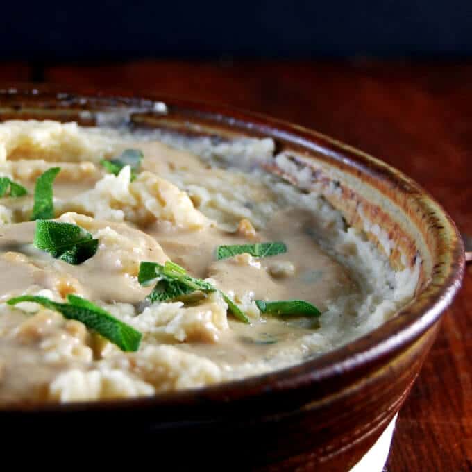 Mashed lima bean "potatoes" with vegan onion gravy - holycowvegan.net