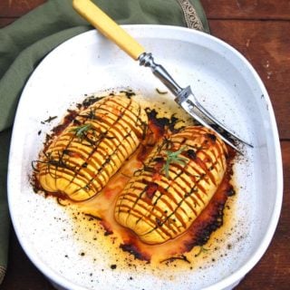 Hasselback Delicata Squash with Rosemary and Garlic - holycowvegan.net