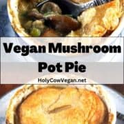 Images of pot pie with text that says "vegan mushroom pot pie, holycowvegan.net".