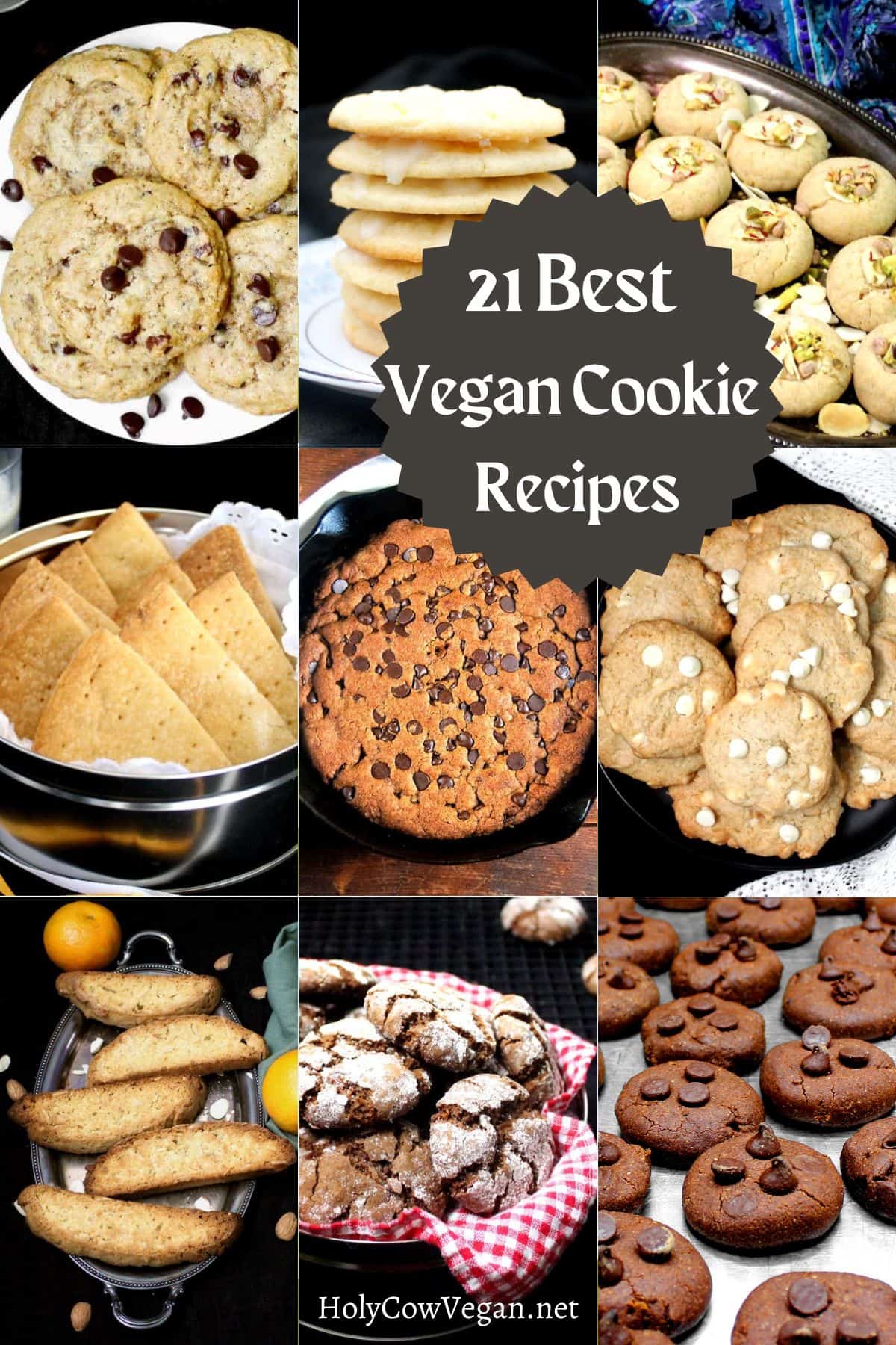Vegan cookies images with text that says "21 best vegan cookie recipes."