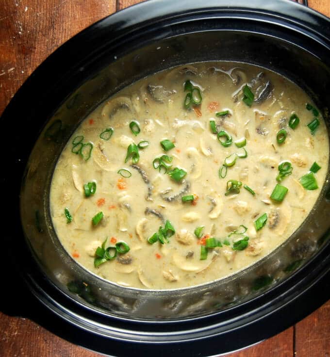 Creamy Curried Crock-pot Chowder in slow cooker liner.