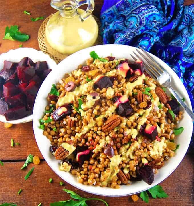 Wheat Berry Salad with Roasted Beets and Curry Cashew Dressing