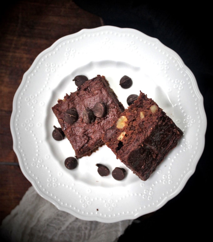 Vegan breakfast brownies with salted caramel hot chocolate frosting