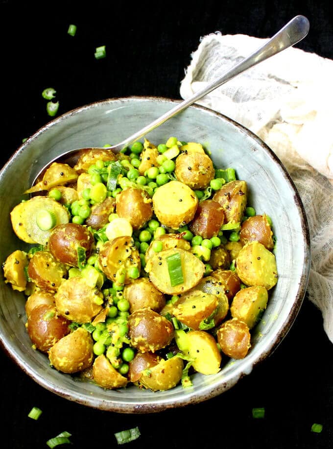 Vegan Indian-style Potato Salad with Turmeric and Green Peas - holycowvegan.net