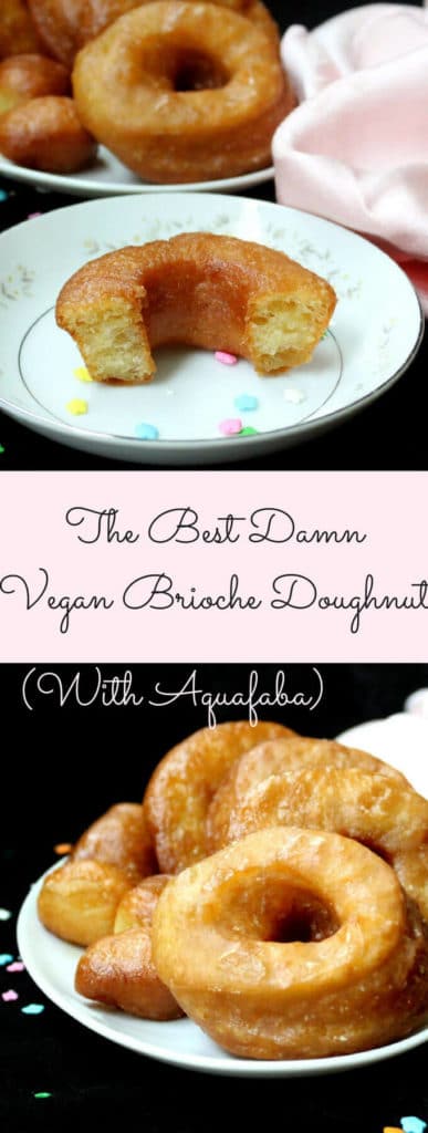 This vegan brioche donut rises a mile high and has a vanilla glaze that crunches between your teeth before you bite into the soft, fluffy, tender doughnut. A soy-free, nut-free recipe. #vegan, #doughnut, #dessert HolyCowVegan.net