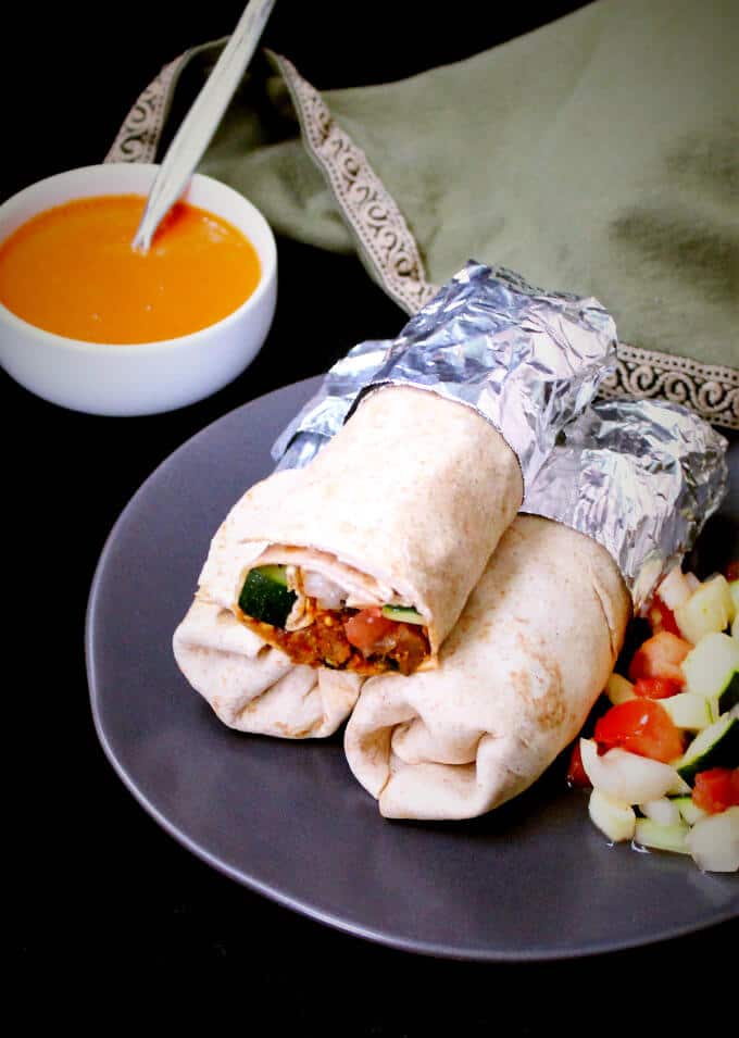 Chipotle Vegan Burrito with Roasted Red Pepper Sauce - holycowvegan.net