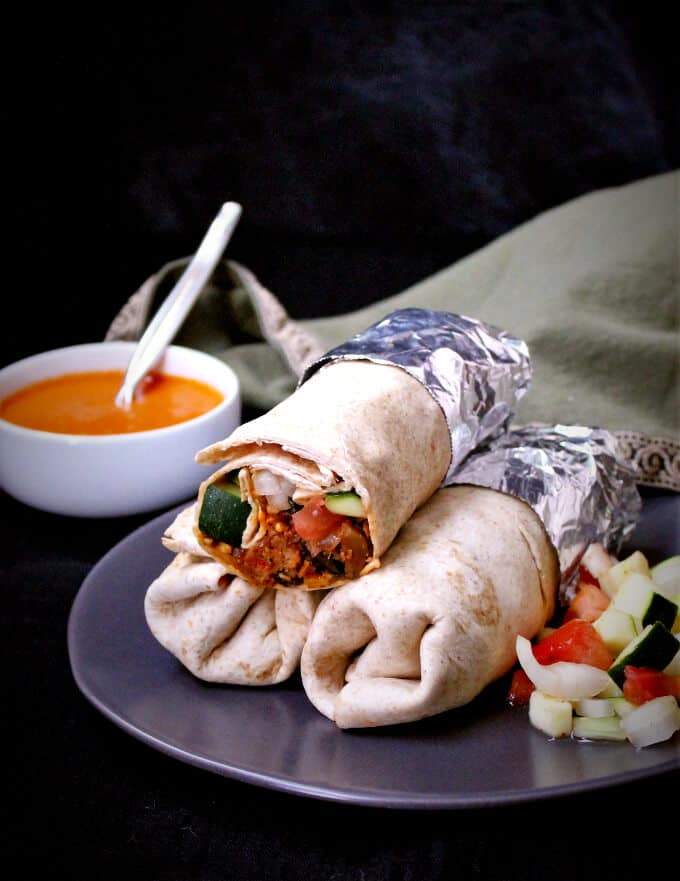 Chipotle Vegan Burrito with Roasted Red Pepper Sauce - holycowvegan.net