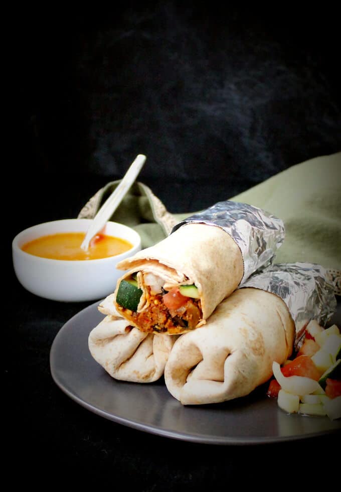 Chipotle Vegan Burrito with Roasted Red Pepper Sauce - holycowvegan.net