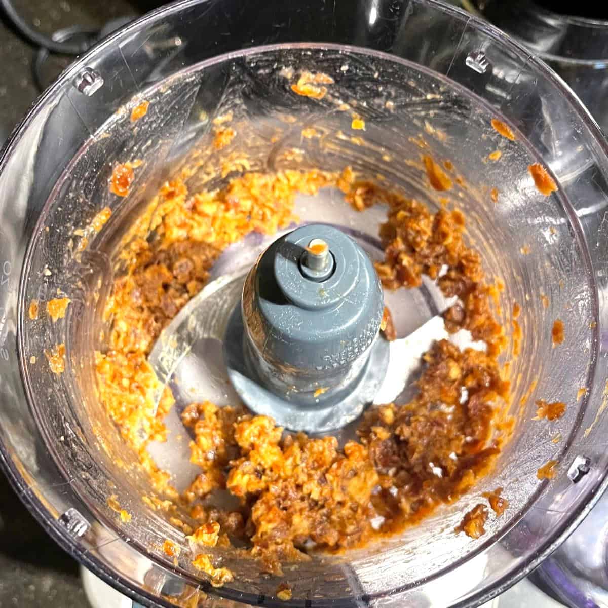 Blended dates in food processor.