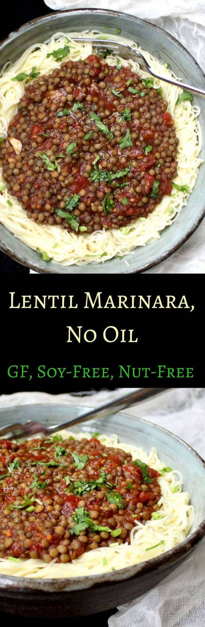 Vegan Lentil Marinara with French Lentils. GF, oil-free, nut-free and soy-free. HolyCowVegan.net