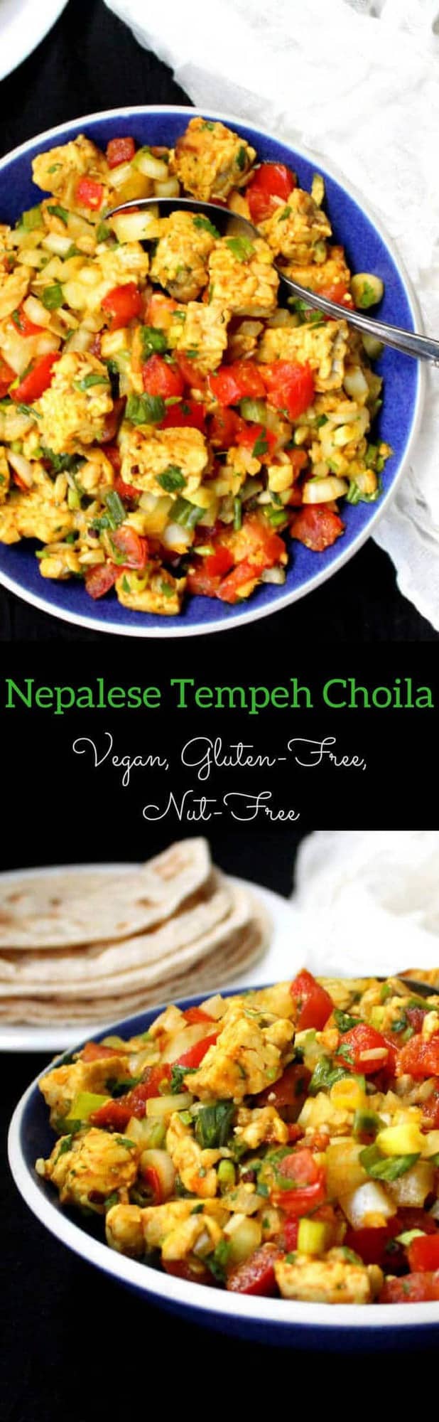 Nepalese Tempeh Choila, a fresh salad of veggies and broiled tempeh, Nepalese style - holycowvegan.net