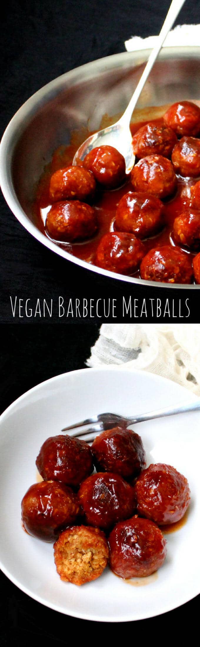 Images of meatballs with text that says "vegan barbecue meatballs"