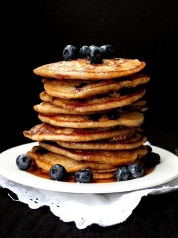 Vegan Sourdough Blueberry Pancakes - HolyCowVegan.net
