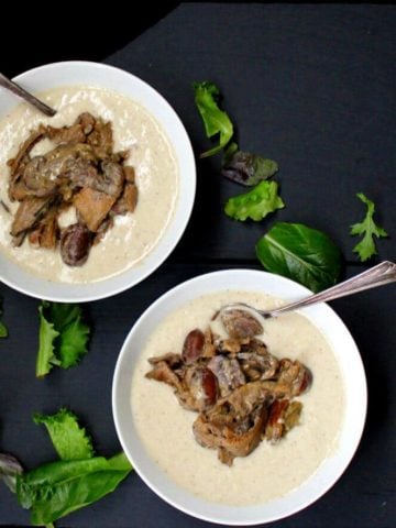 Creamy Polenta with Wild Mushrooms is an easy, elegant dish with layers of flavor. HolyCowVegan.net