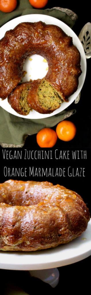 Vegan Zucchini Cake images with inlay text that reads "vegan zucchini cake with orange marmalade glaze:
