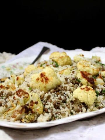 Roasted Cauliflower Couscous with Lentils and Mint #vegan #springrecipes #nutfree #soyfree #healthy HolyCowVegan.net
