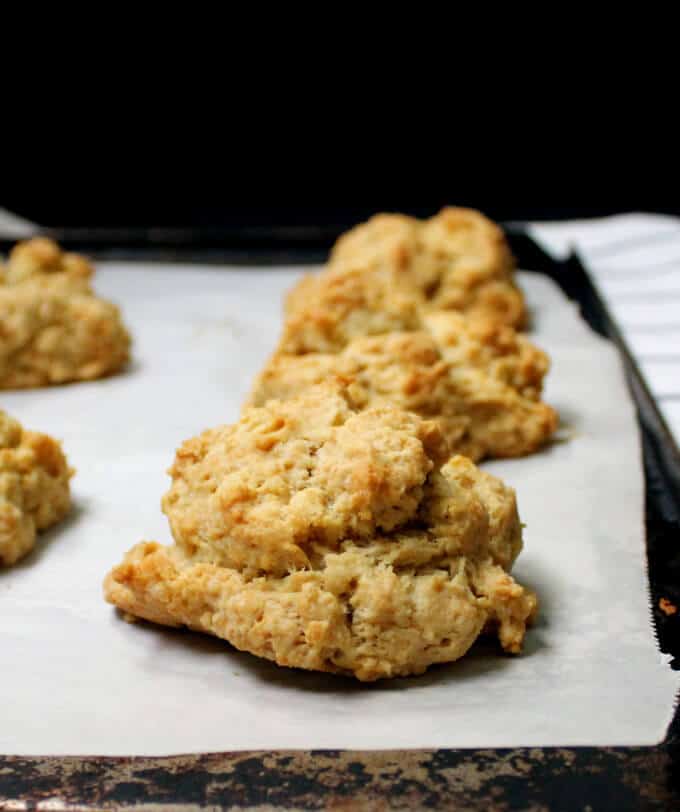 Vegan Buttermilk Drop Biscuits on baking sheet.