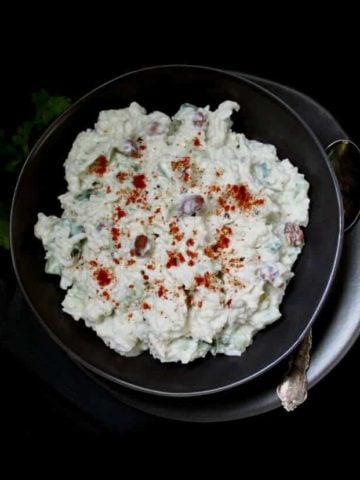 Vegan Cucumber Yogurt Rice or Curd Rice is a cooling and soothing Indian summer favorite. #vegan and #glutenfree, can be nut-free and soy-free. HolyCowVegan.net