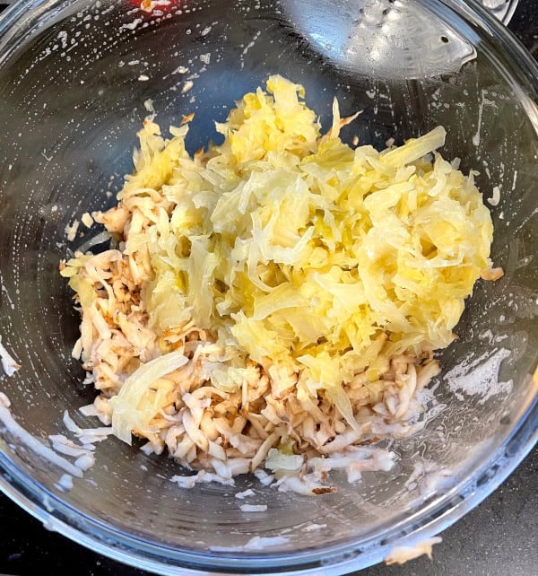 Potatoes and sauerkraut in bowl