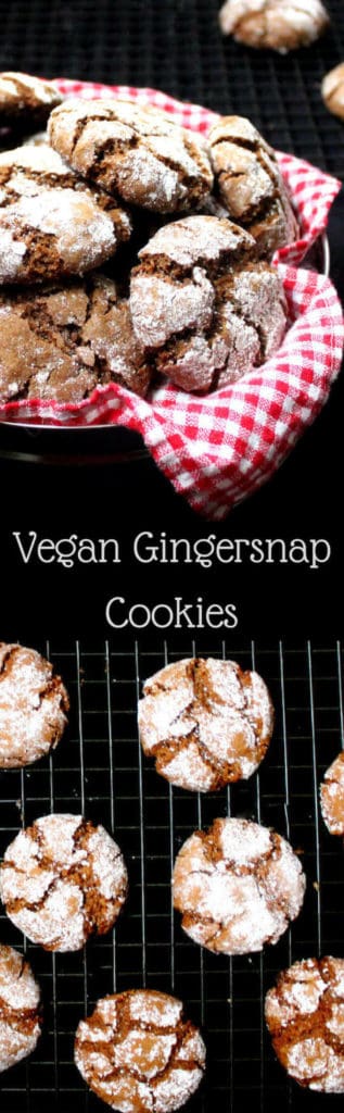 These vegan gingersnap cookies are crispy on the outside and soft and chewy inside. They're made with whole wheat and are practically guilt-free, but they're also mindblowingly delicious. #vegan, #soyfree, #nutfree, #cookies, #recipe HolyCowVegan.net