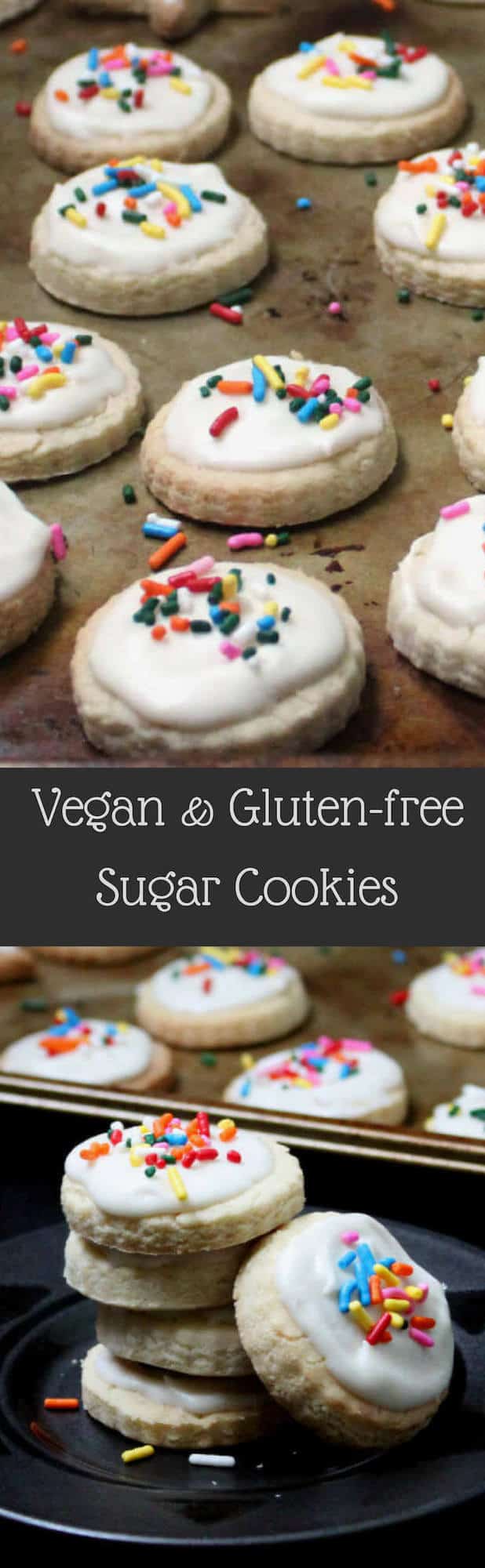 GF vegan sugar cookies images with text inlay that says "vegan and gluten-free sugar cookies"