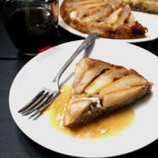 This Sourdough Skillet Pancake is fluffy and tender and extra-delicious with pears. A vegan, soy-free and nut-free recipe. #vegan #soyfree #nutfree #breakfast #recipe HolyCowVegan.net