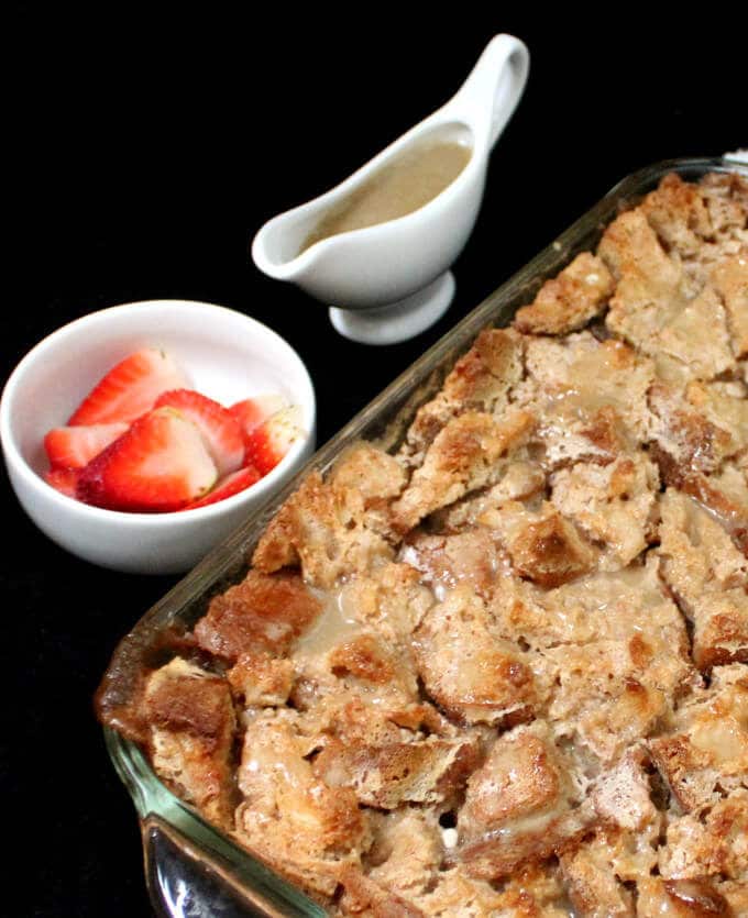 Transform leftover/stale French or Italian bread into this amazing Vegan Fruity Bread Pudding - HolyCowVegan.net