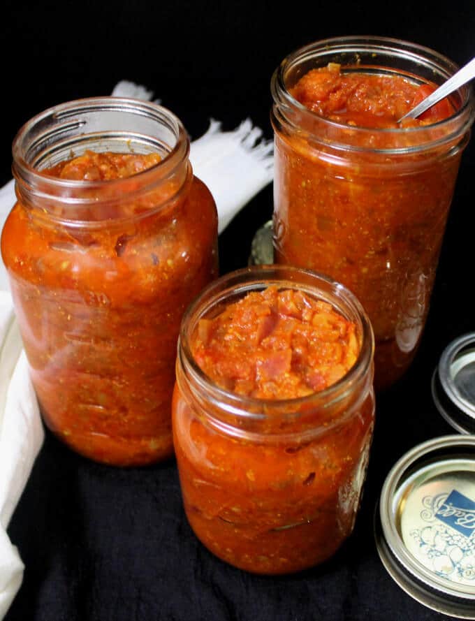 Basic Tomato Onion Sauce in mason jars.