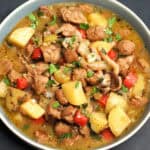 Vegan Irish lamb stew in bowl.
