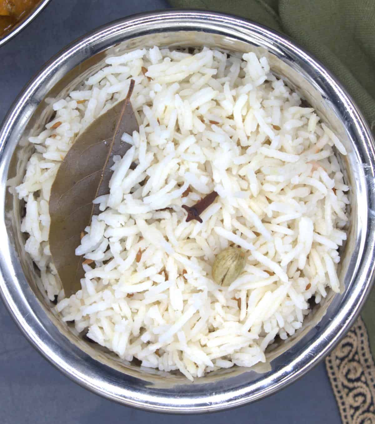 Photo of Indian jeera rice or cumin rice in bowl.